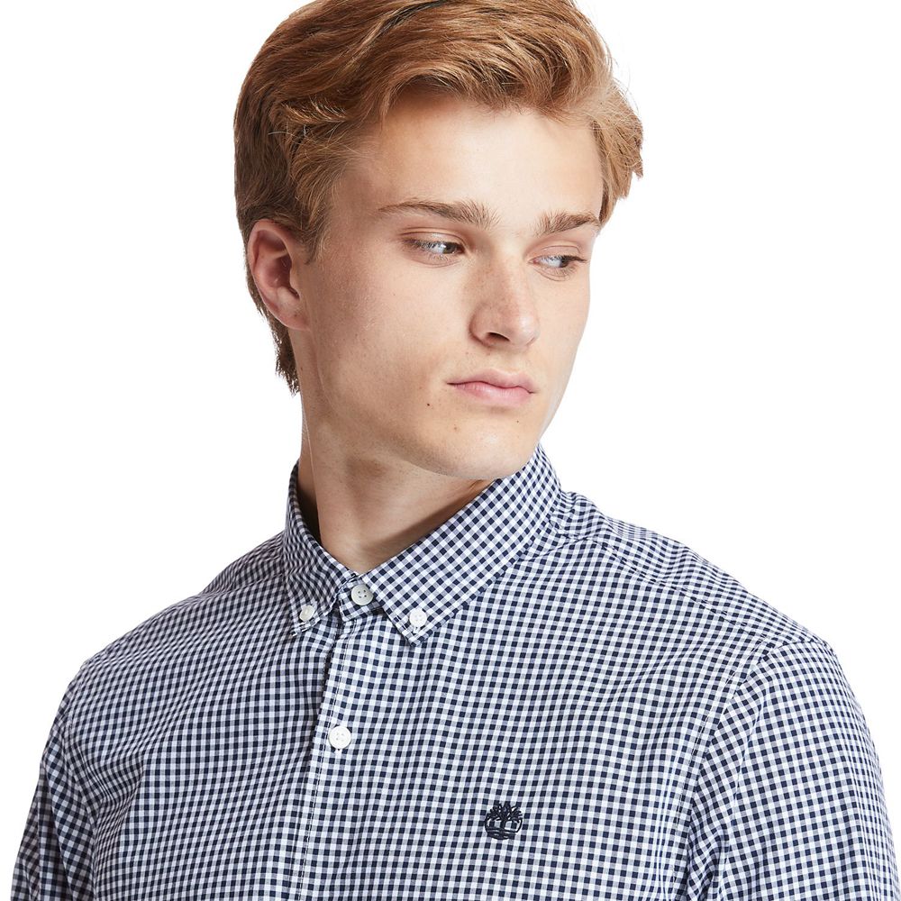 Timberland Πουκαμισα Ανδρικα Μπλε - Suncook River Long-Sleeve Poplin Gingham - Greece 5829160-NX